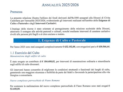 Relazione esplicativa sulle erogazioni 8x1000 Annualità 2025/2026